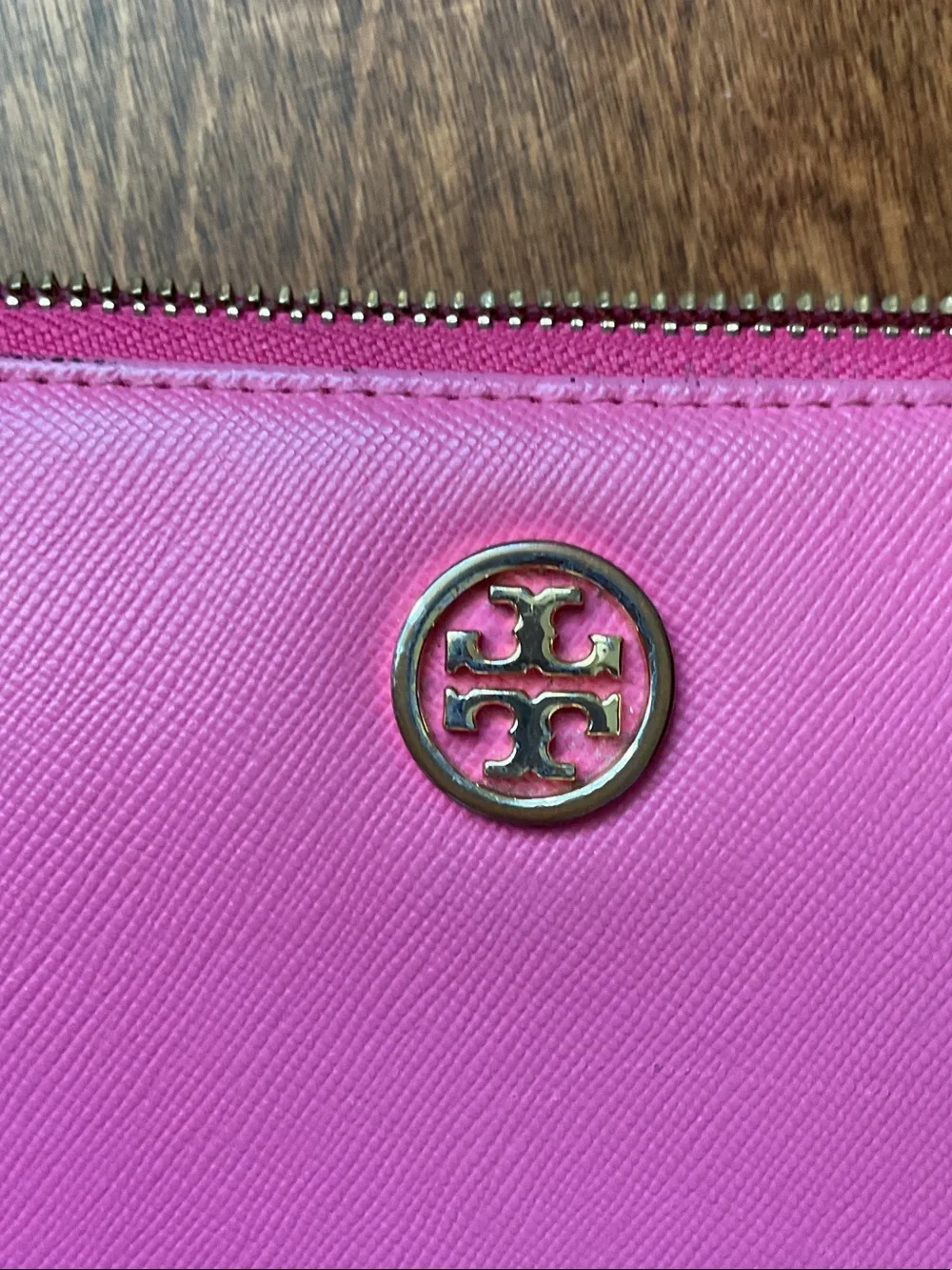 Tory Burch Hot Pink Zip-Around Logo Wallet